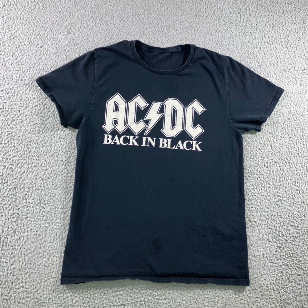 AC/DC Graphic T-Shirt Men Medium Back In Black Rock Band Tee Black Grunge Retro